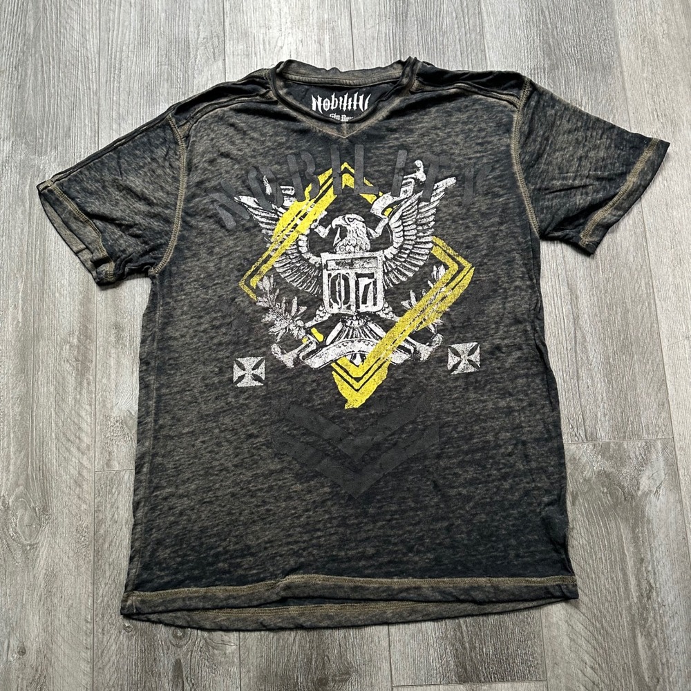 Vintage Y2K grunge emo Nobility Eagle Crest Graphic T-Shirt V-Neck Men's Large